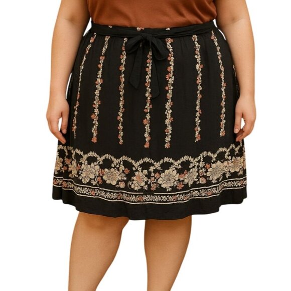 Mix Nouveau Womens Floral Waist Tie Boho Design Fully Lined Skirt Plus Size 2X - Picture 1 of 8